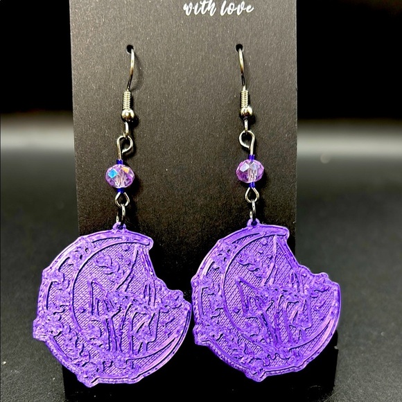 Purple Mushroom Dangle Earrings - Picture 1 of 6